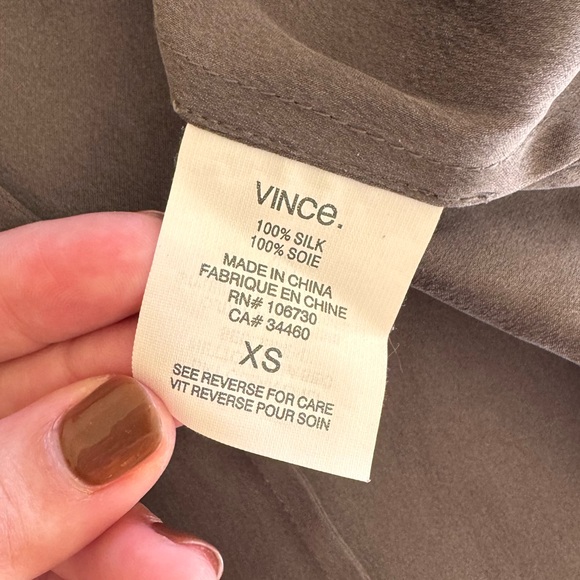 Vince Taupe Silk Long Sleeve Blouse - Picture 4 of 4